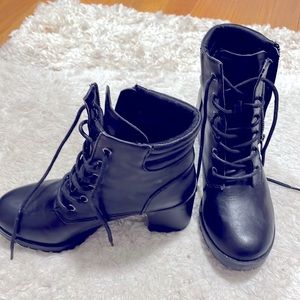 Black combat ankle boots with 2.5” heel